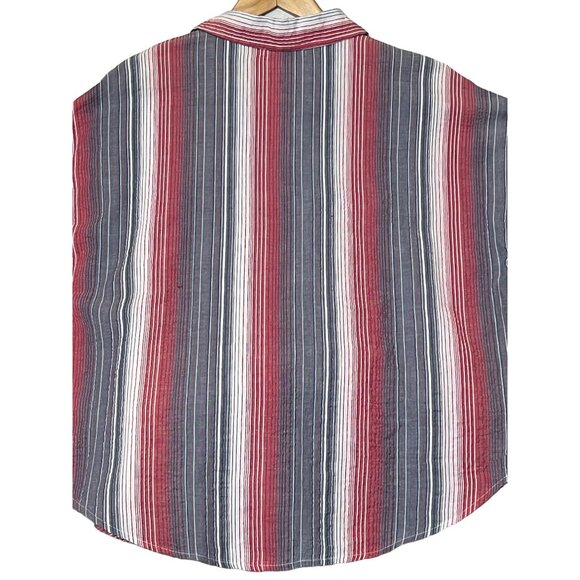 NWT Keren Hart Womens Striped Short Sleeve Shirt Large Red/Blue Cotton Button - Picture 5 of 16